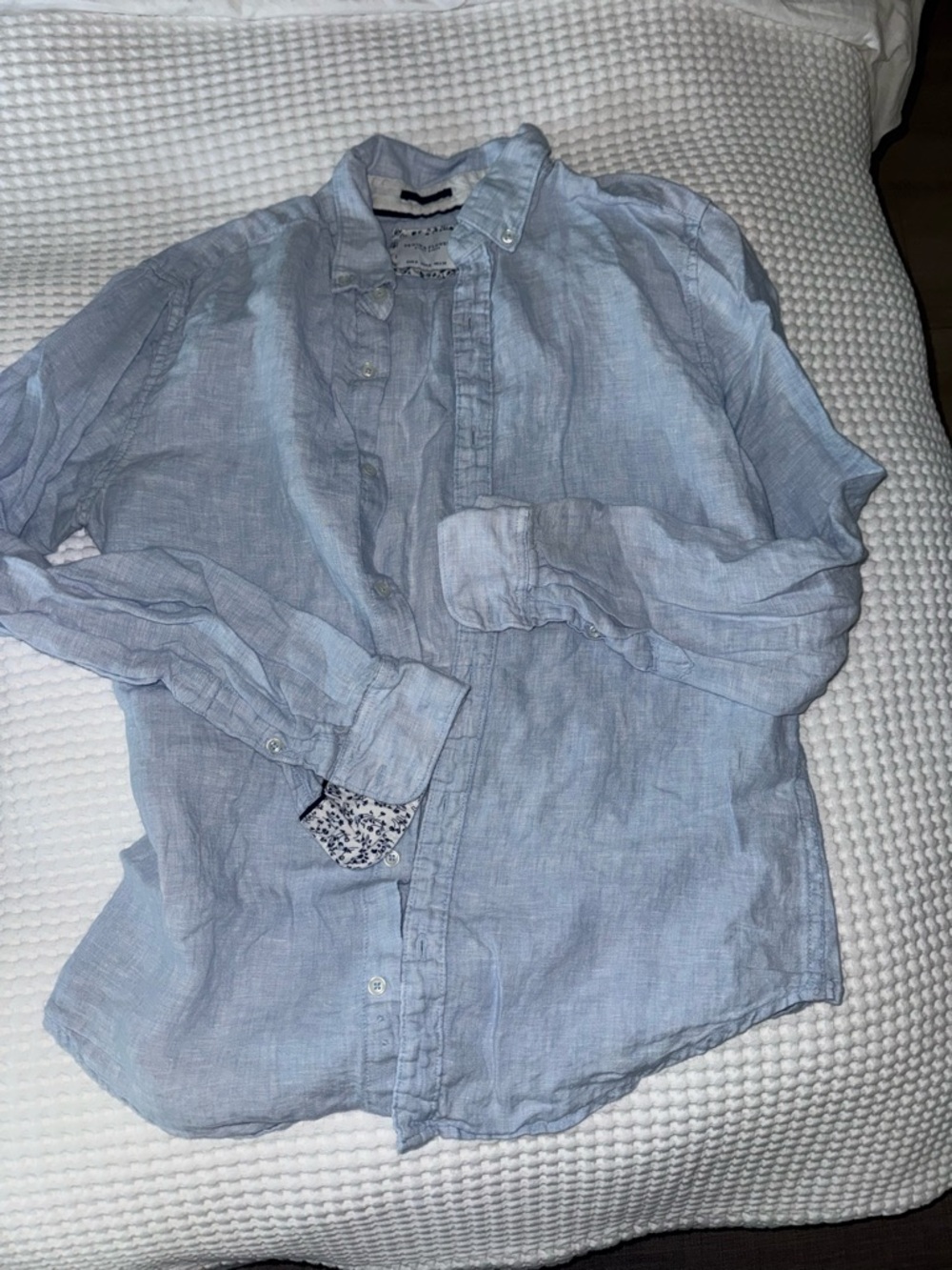 Denim & Flower Light Blue Linen Casual Button-Down Shirt